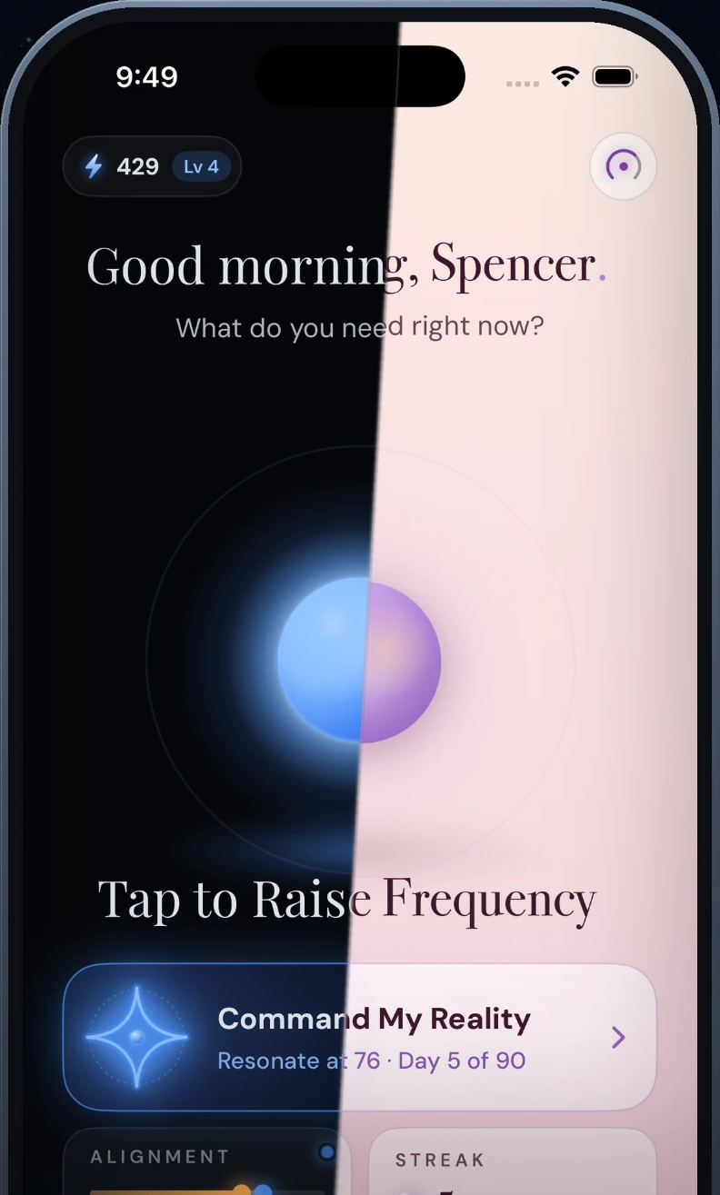 Frequency home screen in the night and Rose looks